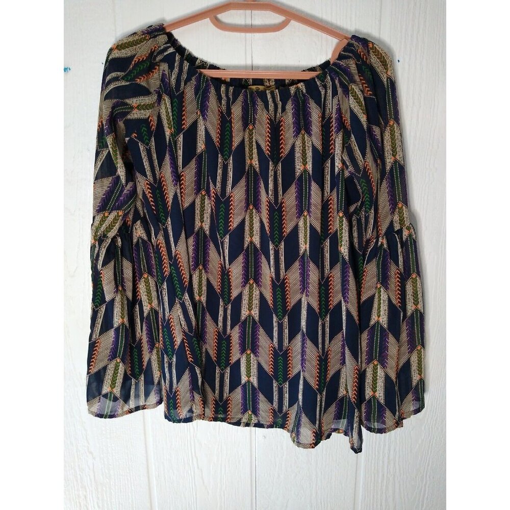 R Cinco Ranch Women's XL Multicolor Southwest Long Bell Sleeve Boho Tunic Top